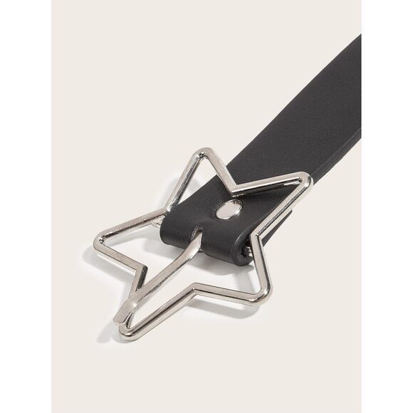 Women's Double Grommet Pu Leather Belt Punk Buckle Waist Belts Black Star 40.2💓 - Picture 4 of 4